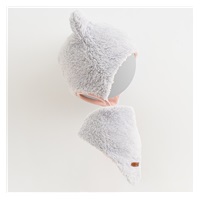 Zimowa czapeczka dla niemowląt z chustką pod szyję New Baby Teddy bear szaro różowa