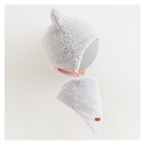 Zimowa czapeczka dla niemowląt z chustką pod szyję New Baby Teddy bear szaro różowa