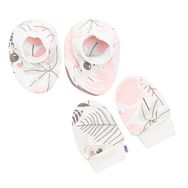 Bawełniany komplecik-buciki i rękawiczki New Baby Lovely różowy