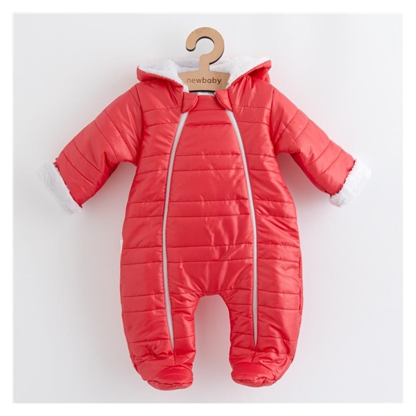 Niemowlęcy zimowy kombinezon z kapturem i uszkami New Baby Pumi red raspberry