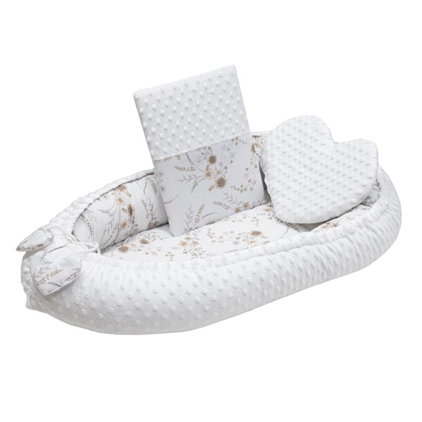 Luksusowe gniazdko z kołderką dla niemowlaka New Baby z Minki Kwiaty białe