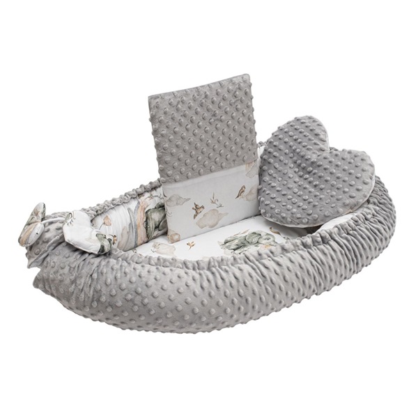 Luksusowe gniazdko z kołderką dla niemowlaka New Baby z Minki Słoniki biało-szare