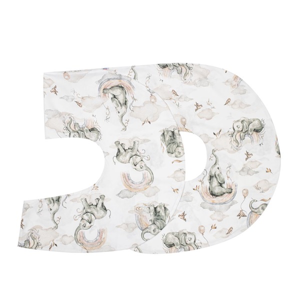 Poszewka na poduszkę do karmienia New Baby XL w kształcie C Słoniki biało szara
