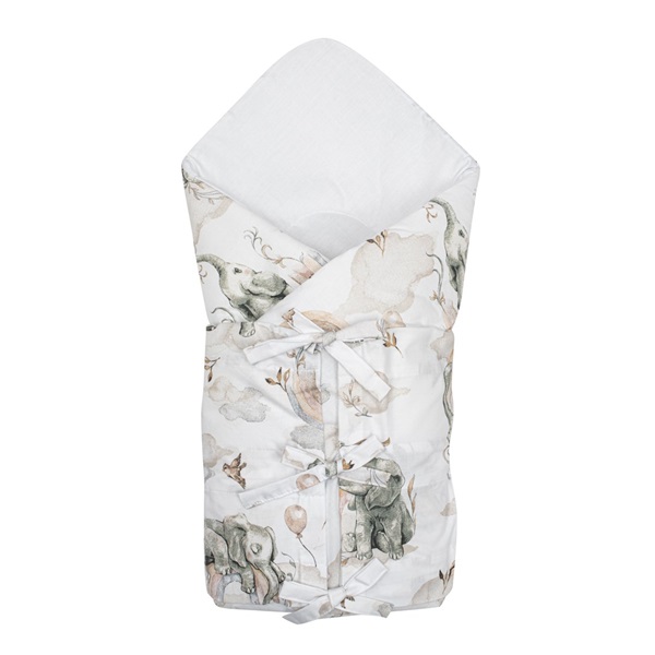 Klasyczny rożek wiązany New Baby Słoniki biało-szary