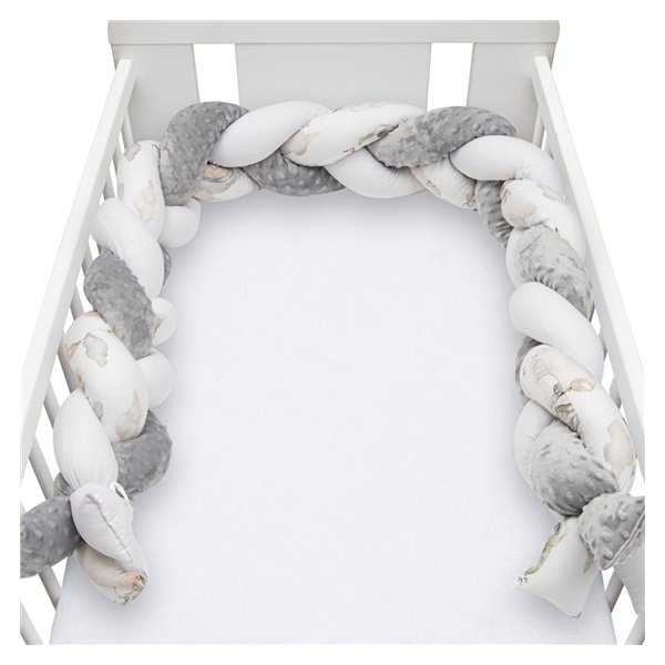 Ochraniacz do łóżeczka warkocz New Baby Minka Słoniki biało-szary