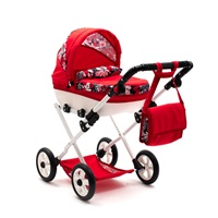 Wózek dla lalek New Baby COMFORT czerwony czarny kwiatek