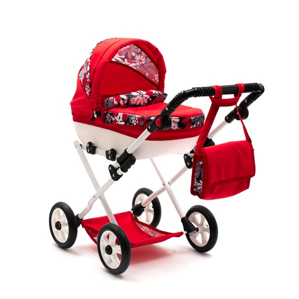 Wózek dla lalek New Baby COMFORT czerwony czarny kwiatek