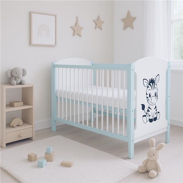 Łóżeczko dla dzieci New Baby ELSA Zebra biało-miętowe